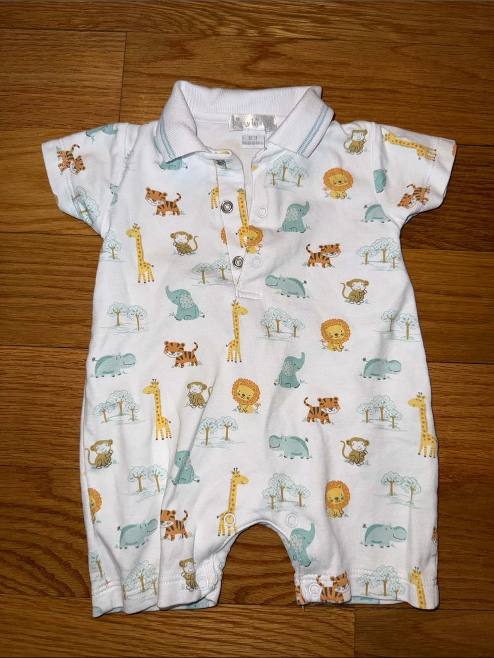 Kissy Kissy White Polo One-Piece with Yellow and Aqua Safari Print